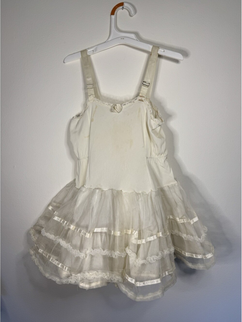 Vintage Girls Ivory Crinoline Petticoat Slip Full Tulle Skirt Size 6-8